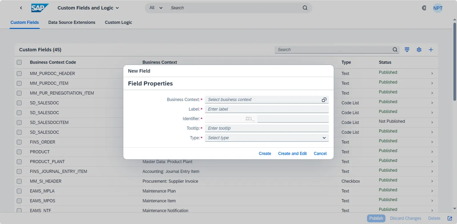 Custom Fields Fiori App