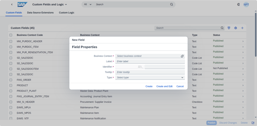 Custom Fields Fiori App